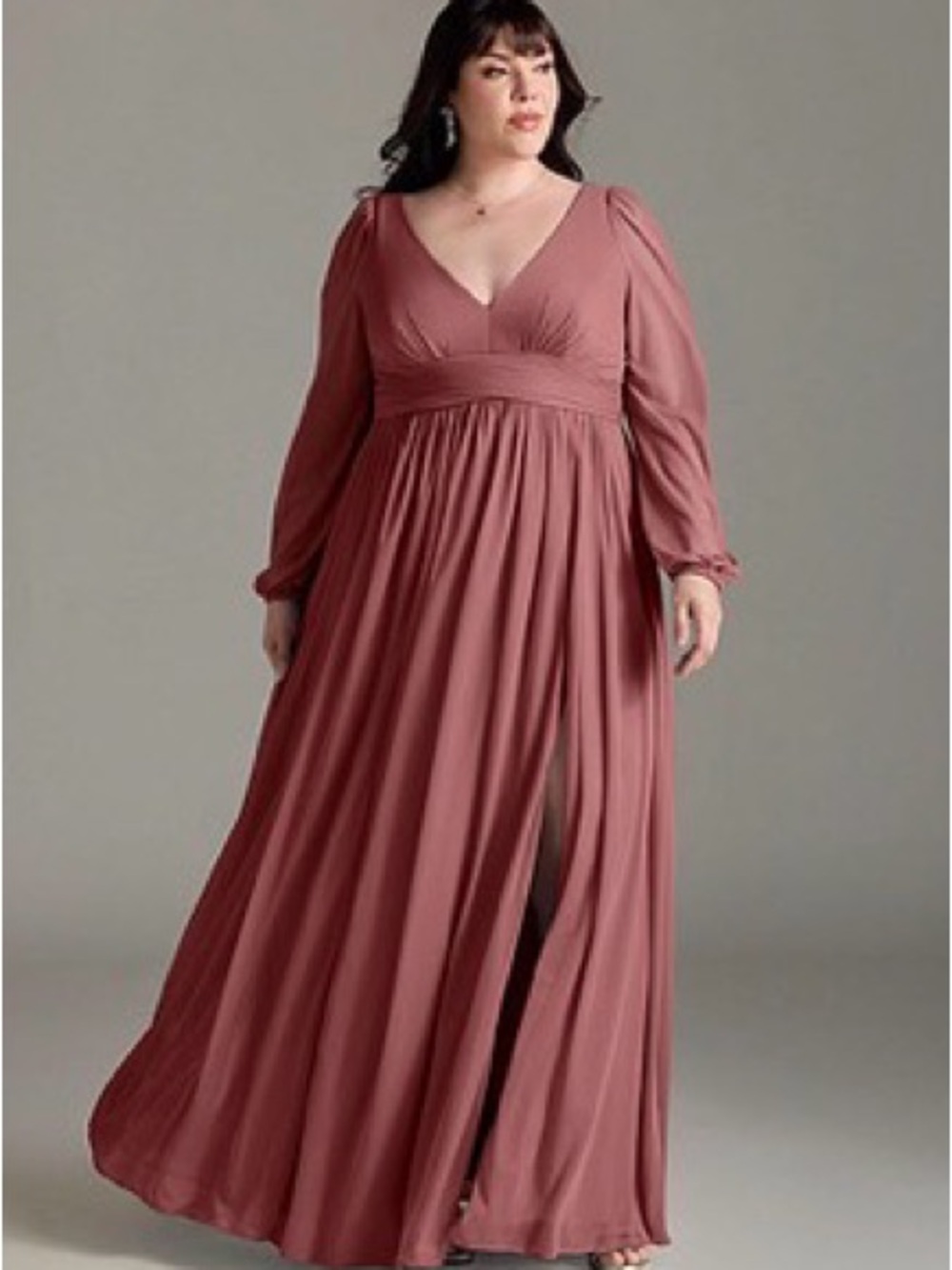 Azazie Dusty Rose V-Neck Long Sleeve Maxi Dress